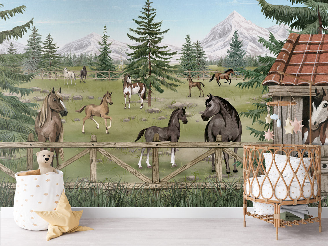 Horse Haven kids room wallpaper interior — premium wallpaper by Artehub Egypt