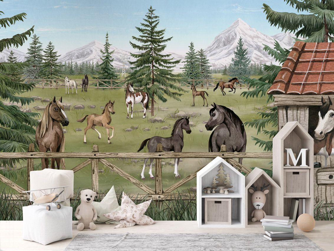 Horse Haven kids room wallpaper interior — premium wallpaper by Artehub Egypt