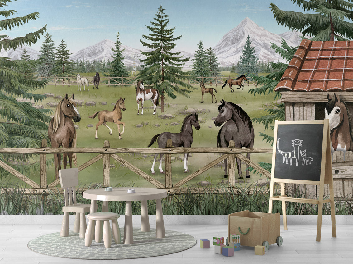Horse Haven kids room wallpaper interior — premium wallpaper by Artehub Egypt