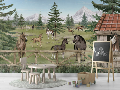 Horse Haven kids room wallpaper interior — premium wallpaper by Artehub Egypt