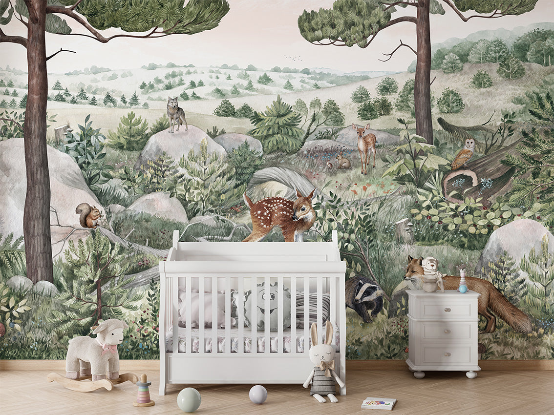 Happy Hills luxury wallpaper in kids room interior — Artehub Egypt