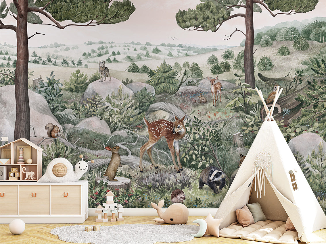 Happy Hills luxury wallpaper in kids room interior — Artehub Egypt