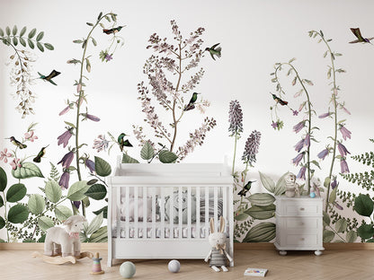 Hummingbird Hedge luxury wallpaper in kids room interior — Artehub Egypt