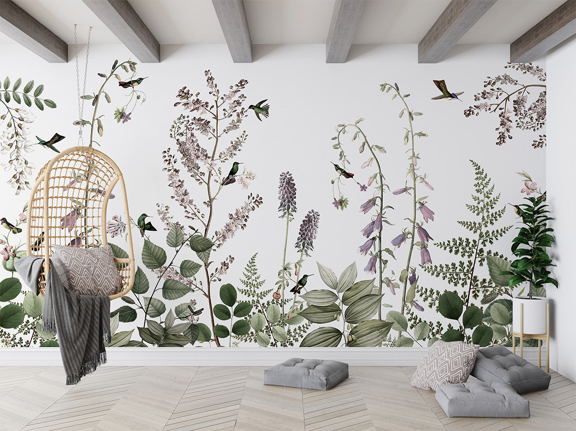 Hummingbird Hedge luxury wallpaper in kids room interior — Artehub Egypt