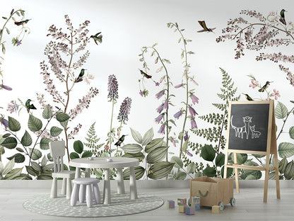 Hummingbird Hedge luxury wallpaper in kids room interior — Artehub Egypt