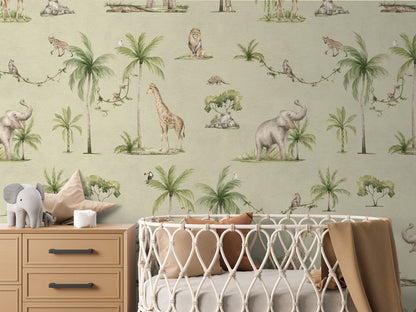 Joyful Jungle - Green luxury wallpaper in kids room interior — Artehub Egypt