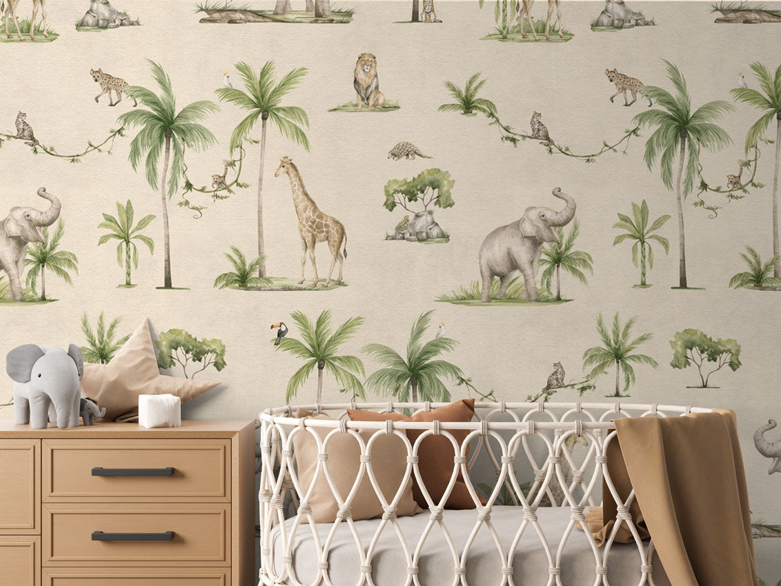 Joyful Jungle - Sand luxury wallpaper in kids room interior — Artehub Egypt