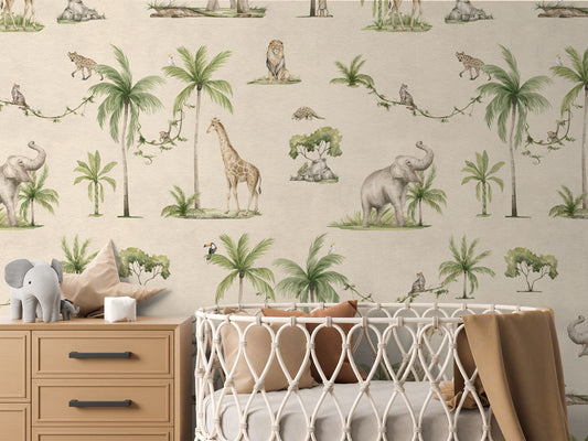 Joyful Jungle - Sand luxury wallpaper in kids room interior — Artehub Egypt