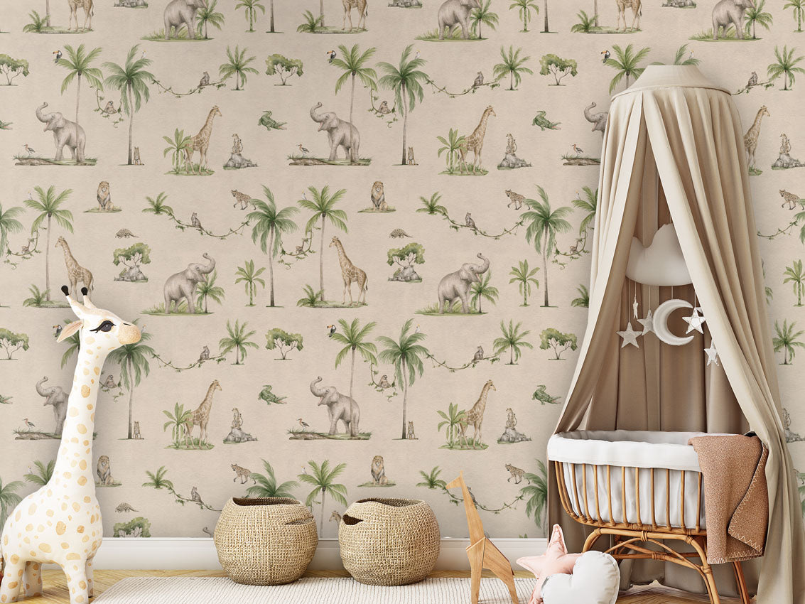 Joyful Jungle - Sand luxury wallpaper in kids room interior — Artehub Egypt