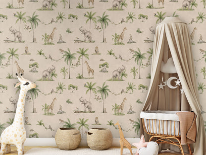 Joyful Jungle - Sand luxury wallpaper in kids room interior — Artehub Egypt