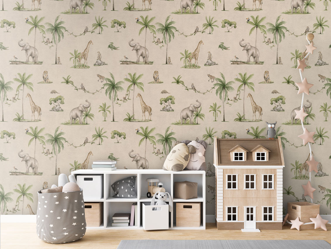 Joyful Jungle - Sand luxury wallpaper in kids room interior — Artehub Egypt