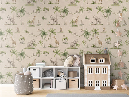 Joyful Jungle - Sand luxury wallpaper in kids room interior — Artehub Egypt