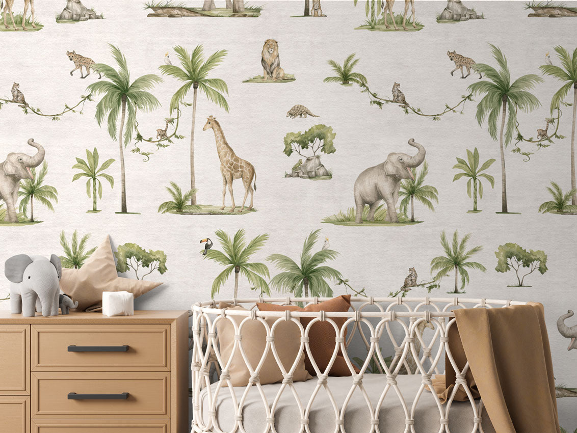 Joyful Jungle - White luxury wallpaper in kids room interior — Artehub Egypt