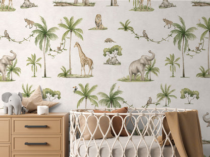 Joyful Jungle - White luxury wallpaper in kids room interior — Artehub Egypt
