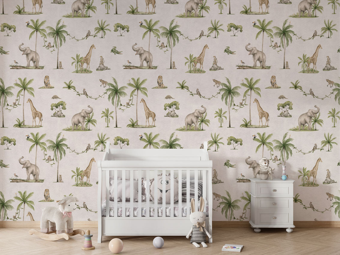 Joyful Jungle - White luxury wallpaper in kids room interior — Artehub Egypt