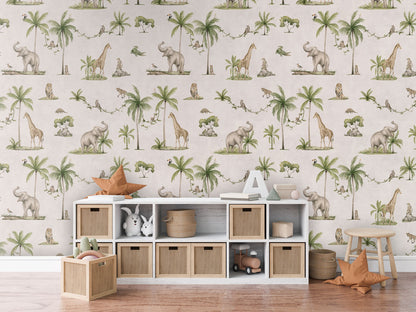 Joyful Jungle - White luxury wallpaper in kids room interior — Artehub Egypt