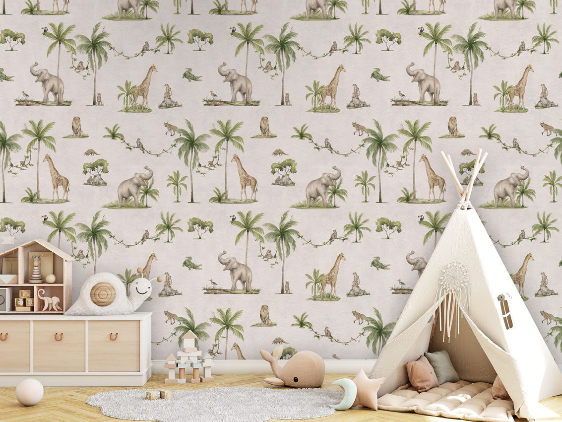 Joyful Jungle - White luxury wallpaper in kids room interior — Artehub Egypt