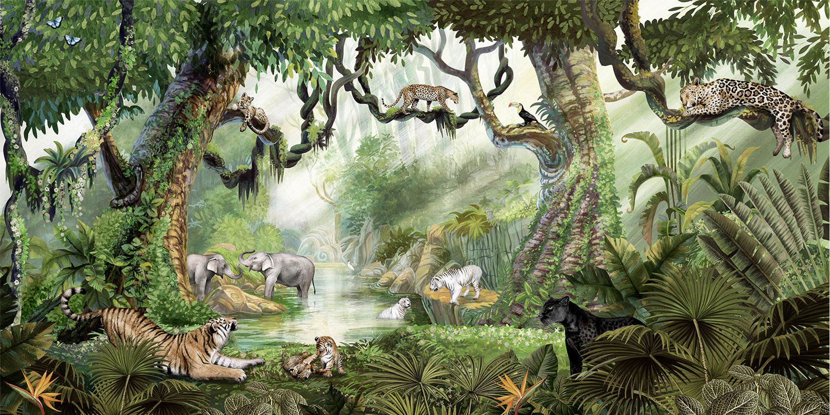 Jungle Cats European mural wallpaper design for kids room — Artehub Egypt