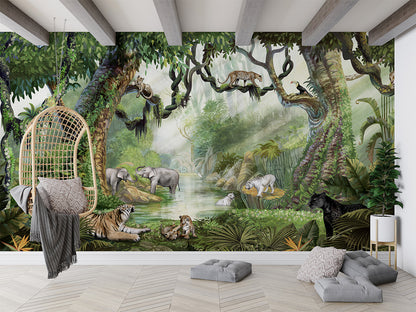 Jungle Cats luxury wallpaper in kids room interior — Artehub Egypt