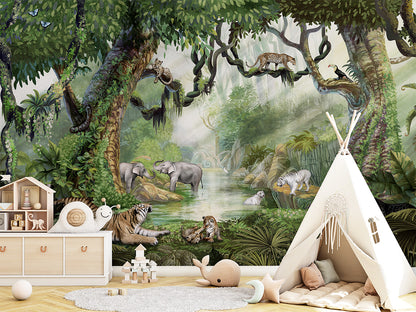 Jungle Cats luxury wallpaper in kids room interior — Artehub Egypt
