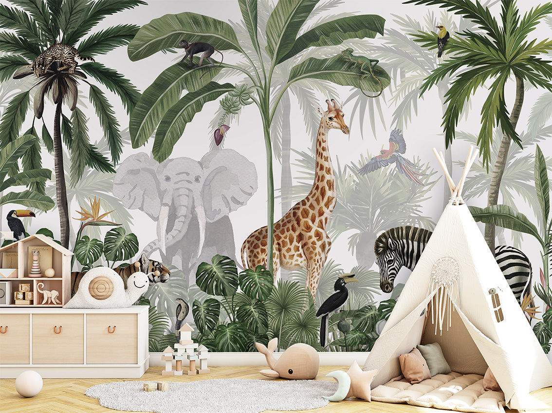 Jungle Jive luxury wallpaper in kids room interior — Artehub Egypt