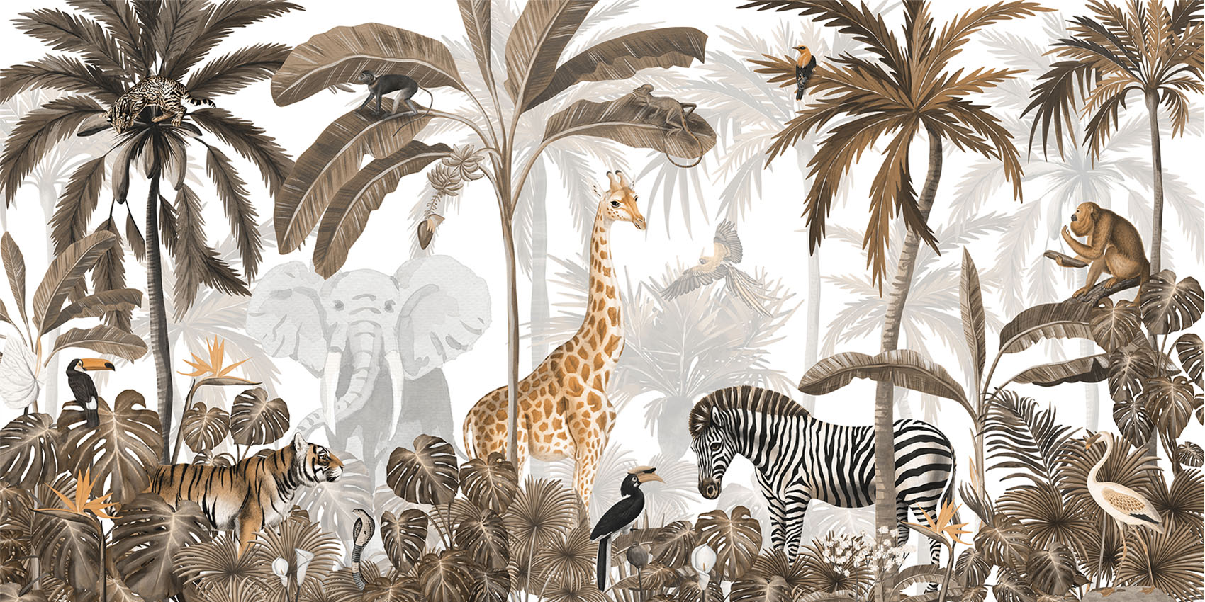 Jungle Jive - Sepia European mural wallpaper design for kids room — Artehub Egypt