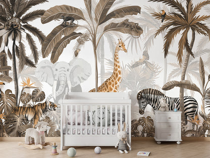 Jungle Jive - Sepia luxury wallpaper in kids room interior — Artehub Egypt