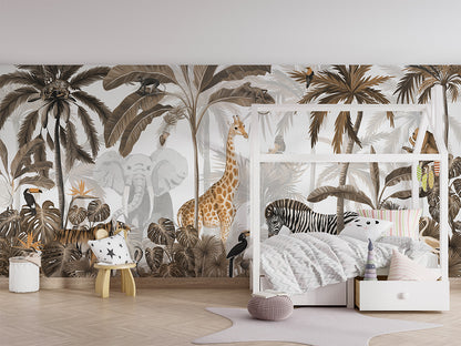 Jungle Jive - Sepia luxury wallpaper in kids room interior — Artehub Egypt