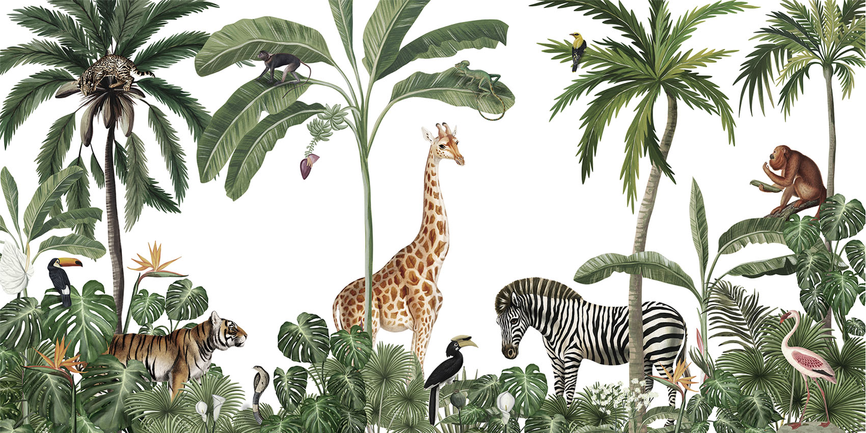 Jungle Jive - White European mural wallpaper design for kids room — Artehub Egypt