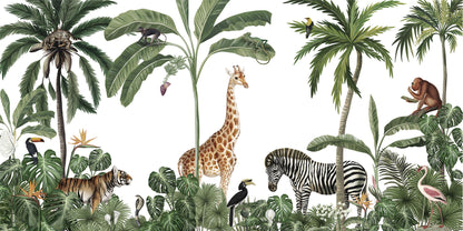 Jungle Jive - White European mural wallpaper design for kids room — Artehub Egypt