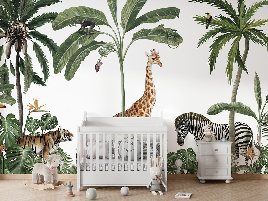 Jungle Jive - White luxury wallpaper in kids room interior — Artehub Egypt