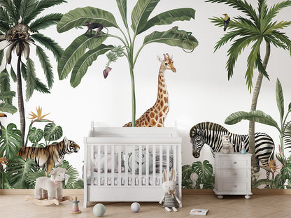 Jungle Jive - White luxury wallpaper in kids room interior — Artehub Egypt