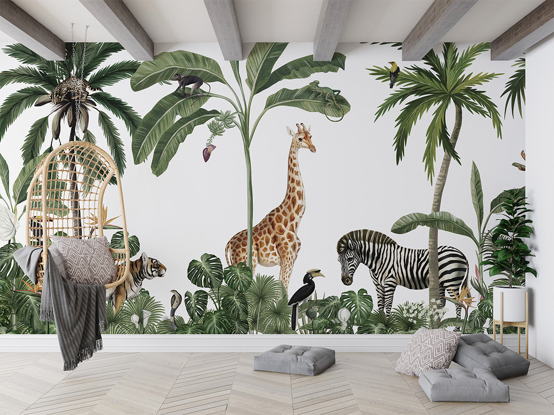 Jungle Jive - White luxury wallpaper in kids room interior — Artehub Egypt