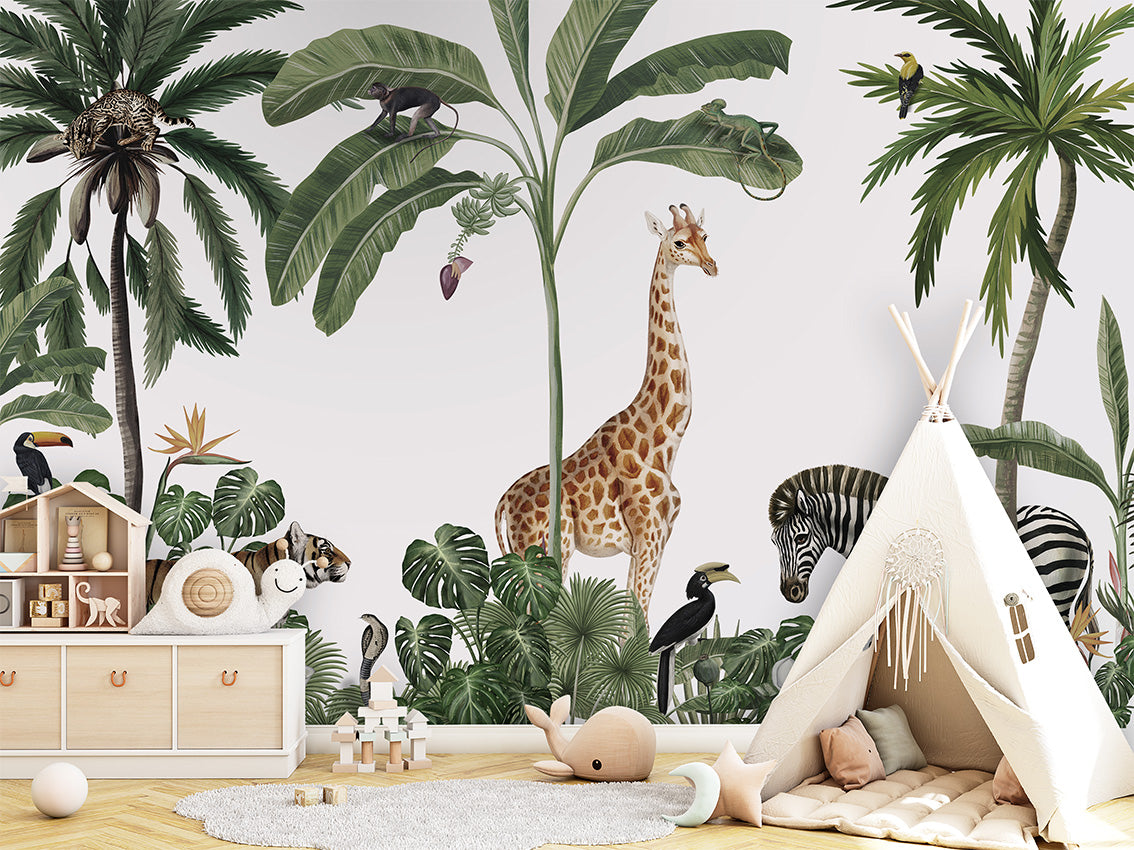 Jungle Jive - White luxury wallpaper in kids room interior — Artehub Egypt