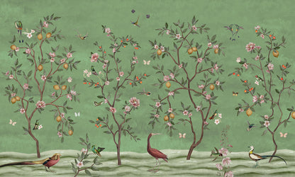 Lemon Tree Chinoiserie - Green wallpaper design — Artehub Egypt