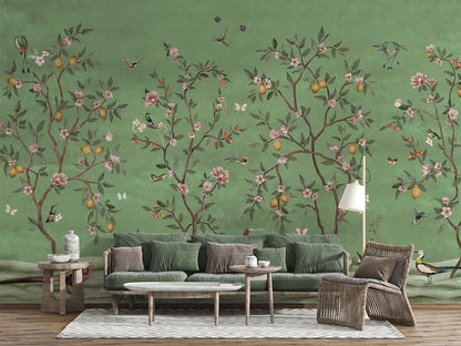 Lemon Tree Chinoiserie - Green luxury wallpaper interior room:livingroom — Artehub Egypt