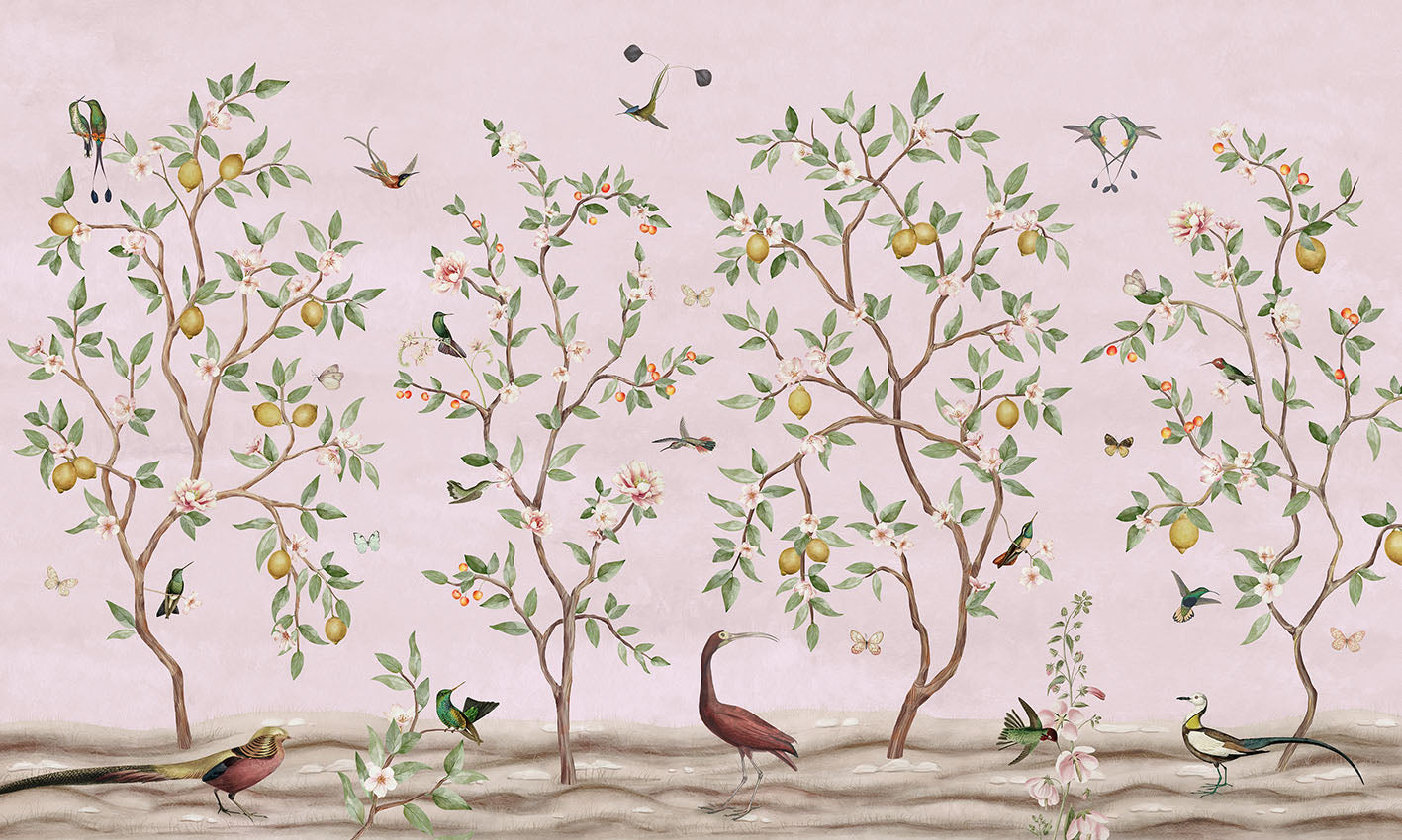 Lemon Tree Chinoiserie - Pink wallpaper design — Artehub Egypt