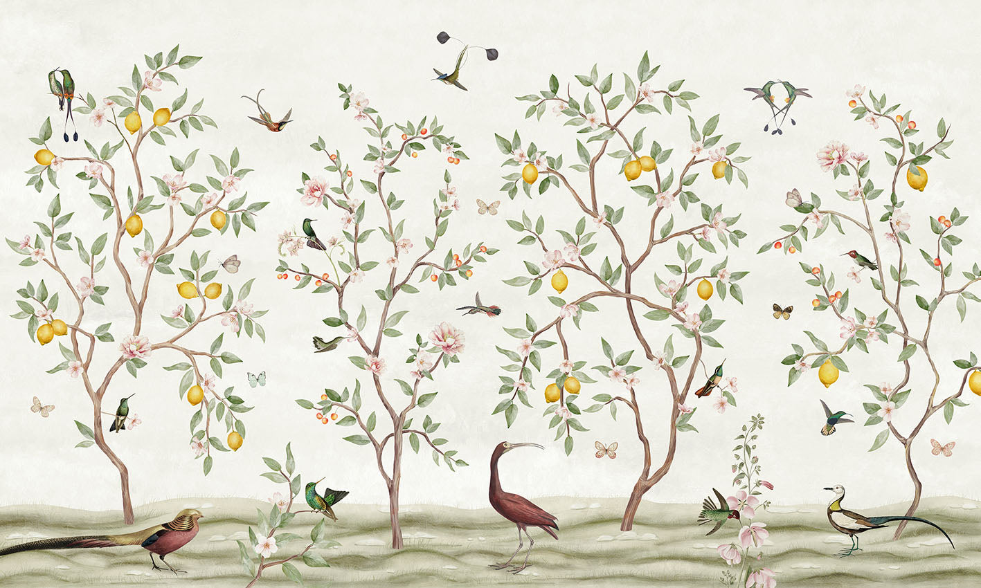 Lemon Tree Chinoiserie - White wallpaper design — Artehub Egypt