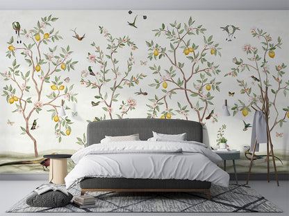 Lemon Tree Chinoiserie - White luxury wallpaper interior room:bedroom — Artehub Egypt