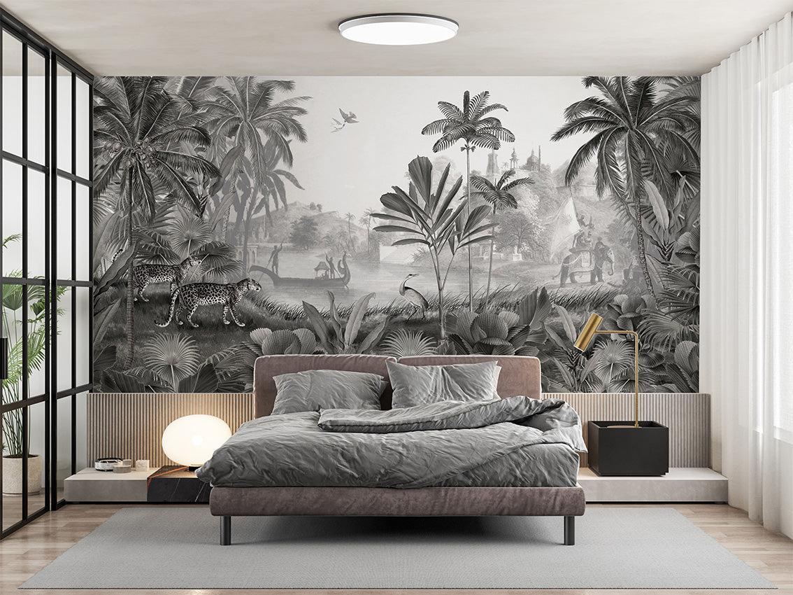 Leopard Landscape - B W luxury wallpaper interior room:bedroom — Artehub Egypt