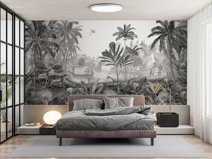 Leopard Landscape - B W luxury wallpaper interior room:bedroom — Artehub Egypt