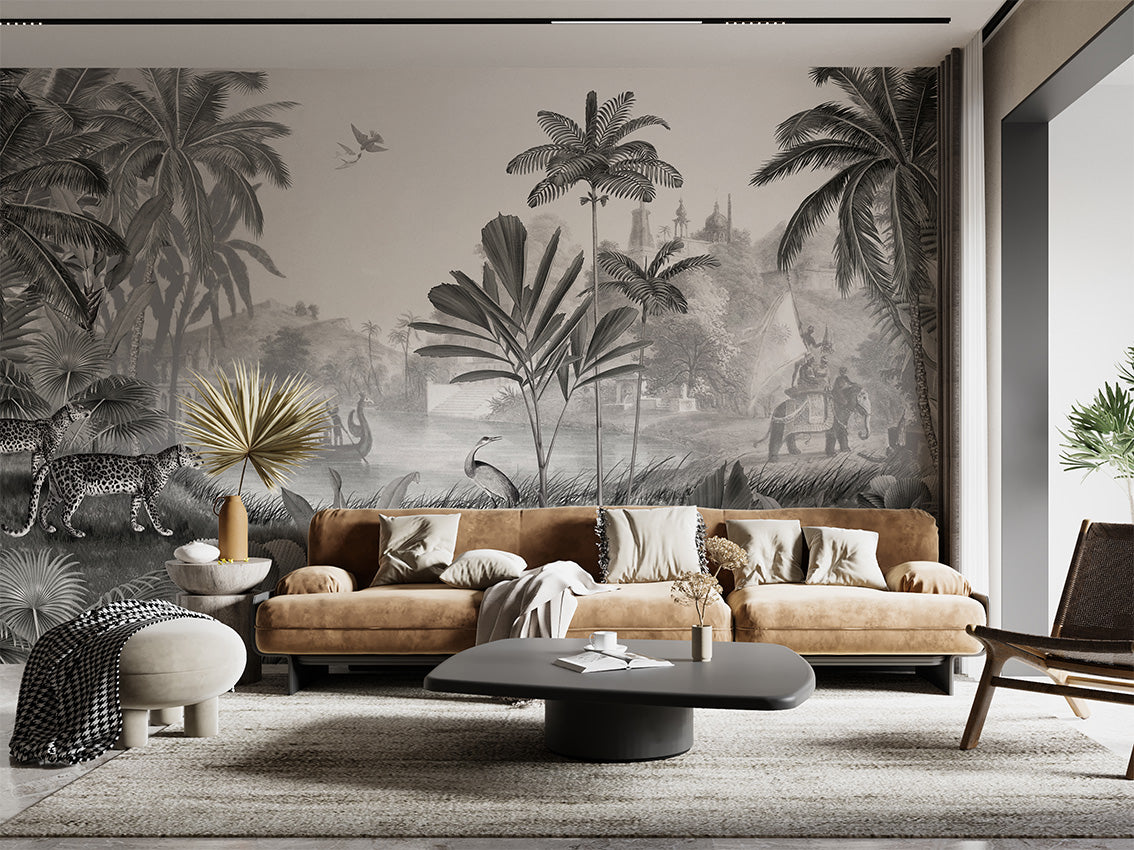 Leopard Landscape - B W luxury wallpaper interior room:livingroom — Artehub Egypt