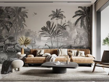 Leopard Landscape - B W luxury wallpaper interior room:livingroom — Artehub Egypt