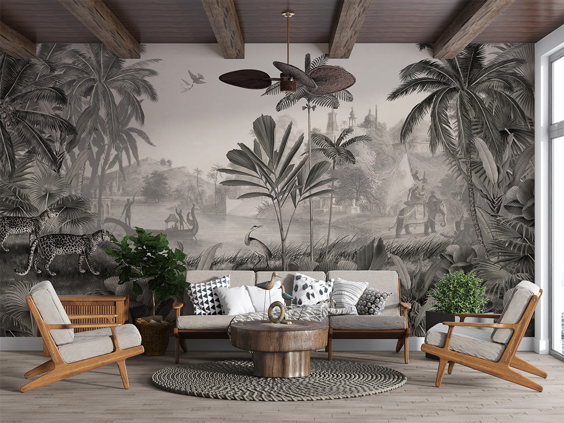 Leopard Landscape - B W luxury wallpaper interior room:livingroom — Artehub Egypt
