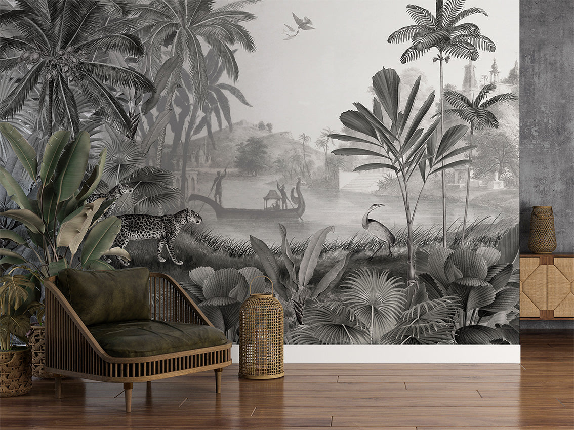 Leopard Landscape - B W luxury wallpaper interior room:livingroom — Artehub Egypt