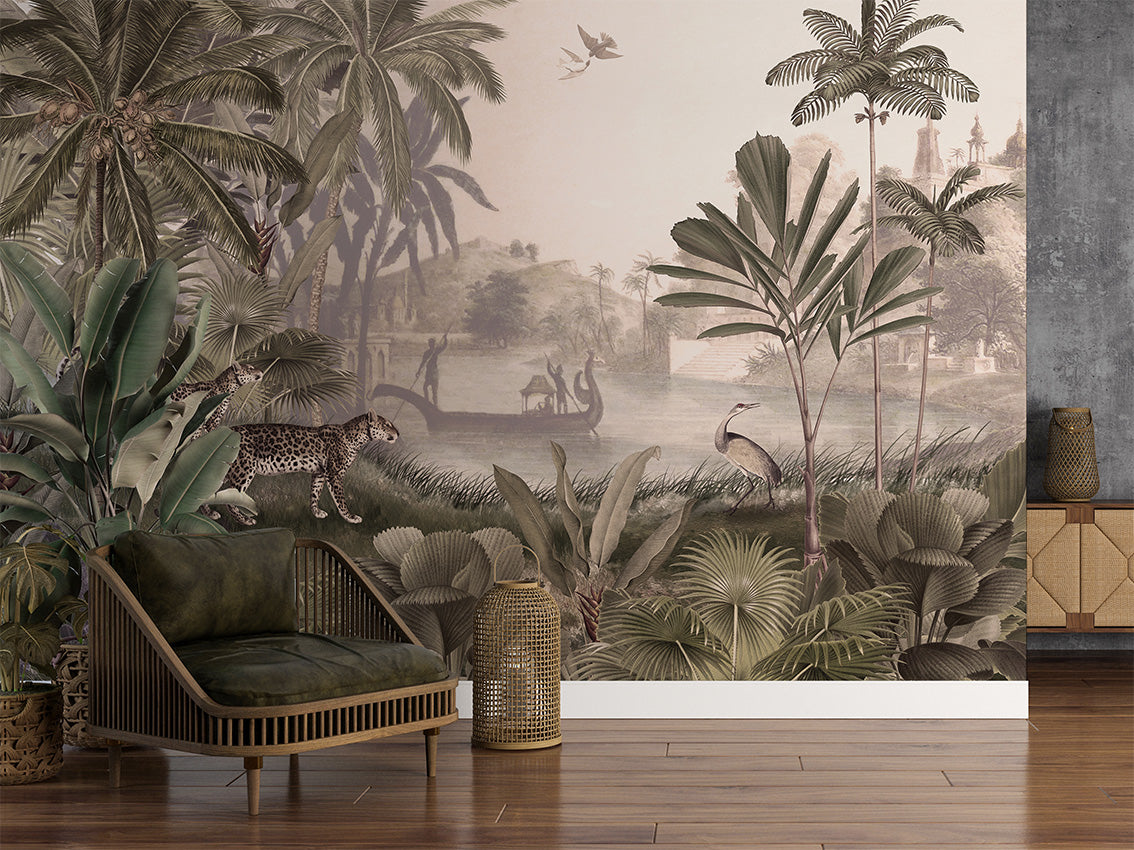Leopard Landscape - Sepia luxury wallpaper interior room:livingroom — Artehub Egypt