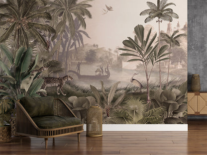 Leopard Landscape - Sepia luxury wallpaper interior room:livingroom — Artehub Egypt