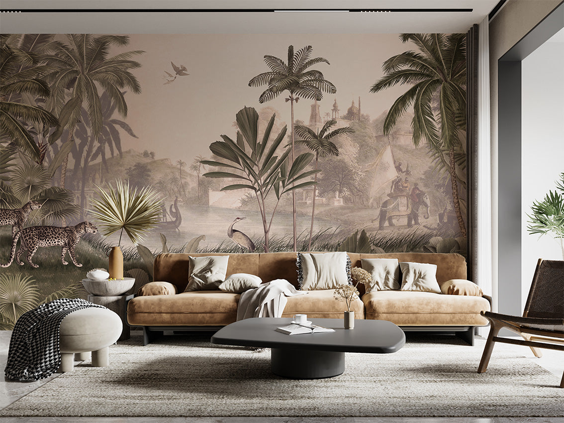 Leopard Landscape - Sepia luxury wallpaper interior room:livingroom — Artehub Egypt