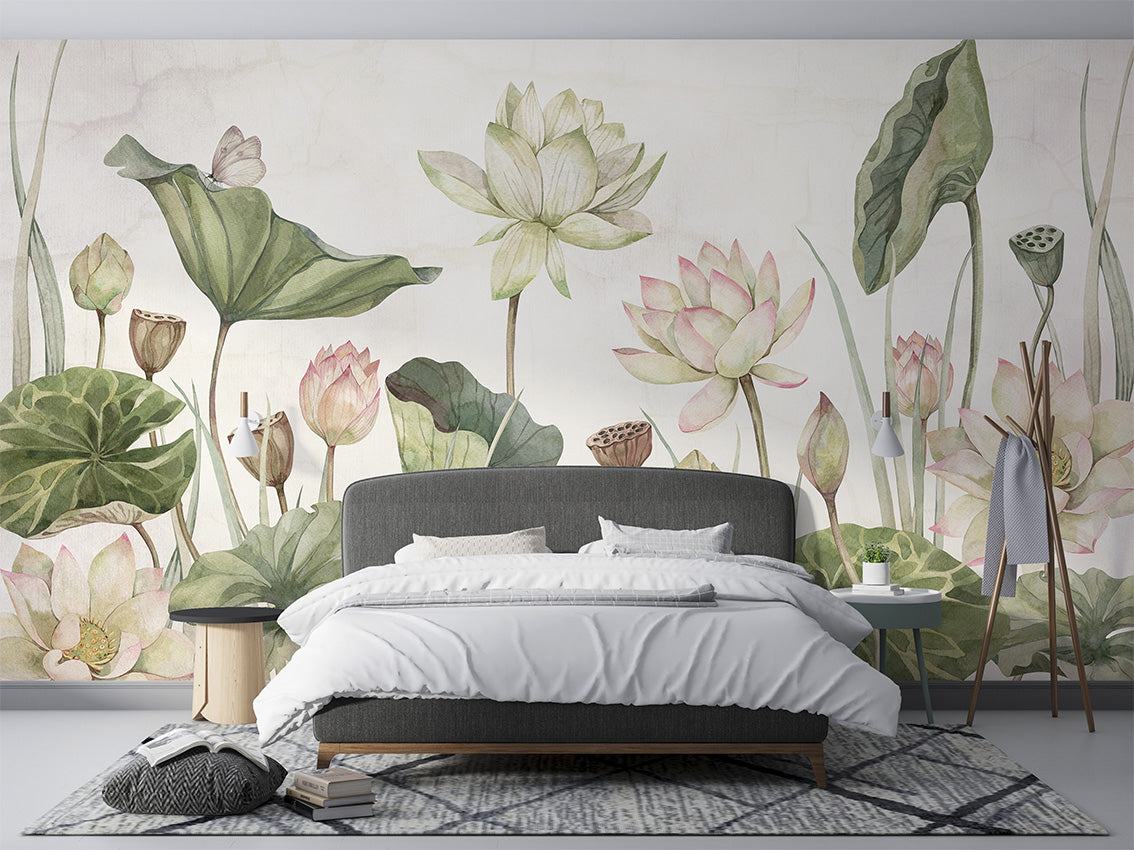 Lovely Water Lilies luxury wallpaper interior room:bedroom — Artehub Egypt
