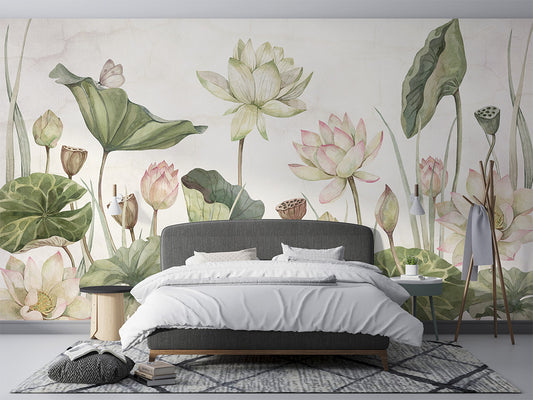 Lovely Water Lilies luxury wallpaper interior room:bedroom — Artehub Egypt